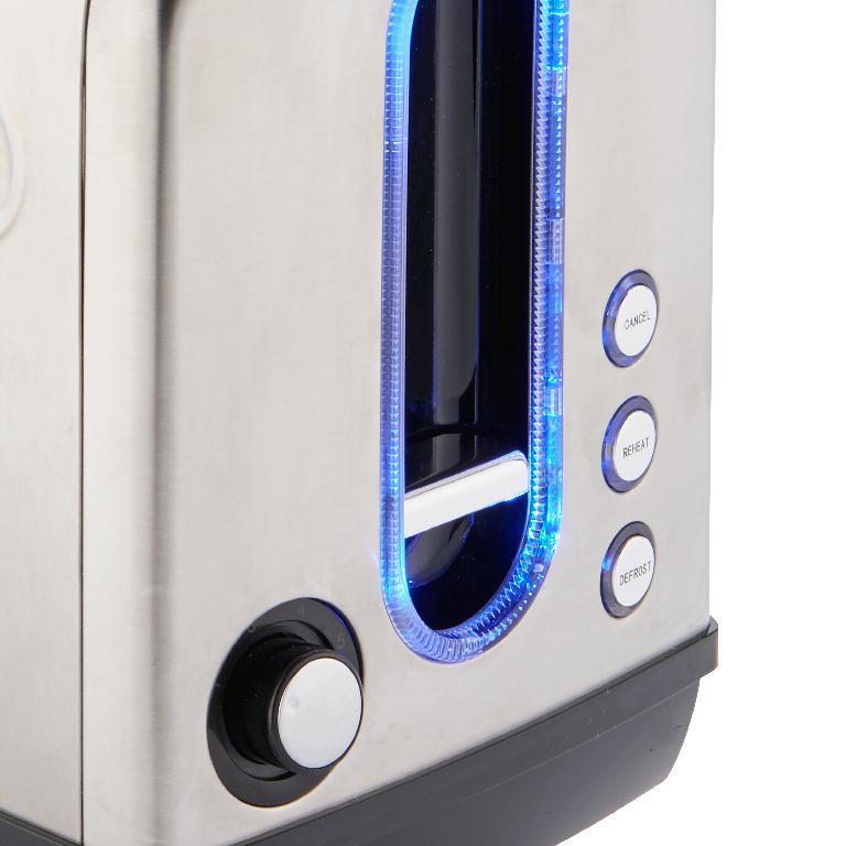 Cookworks Toaster Illuminated classy 2 Slice 6toast settings WIDE SLOTS S.STEEL