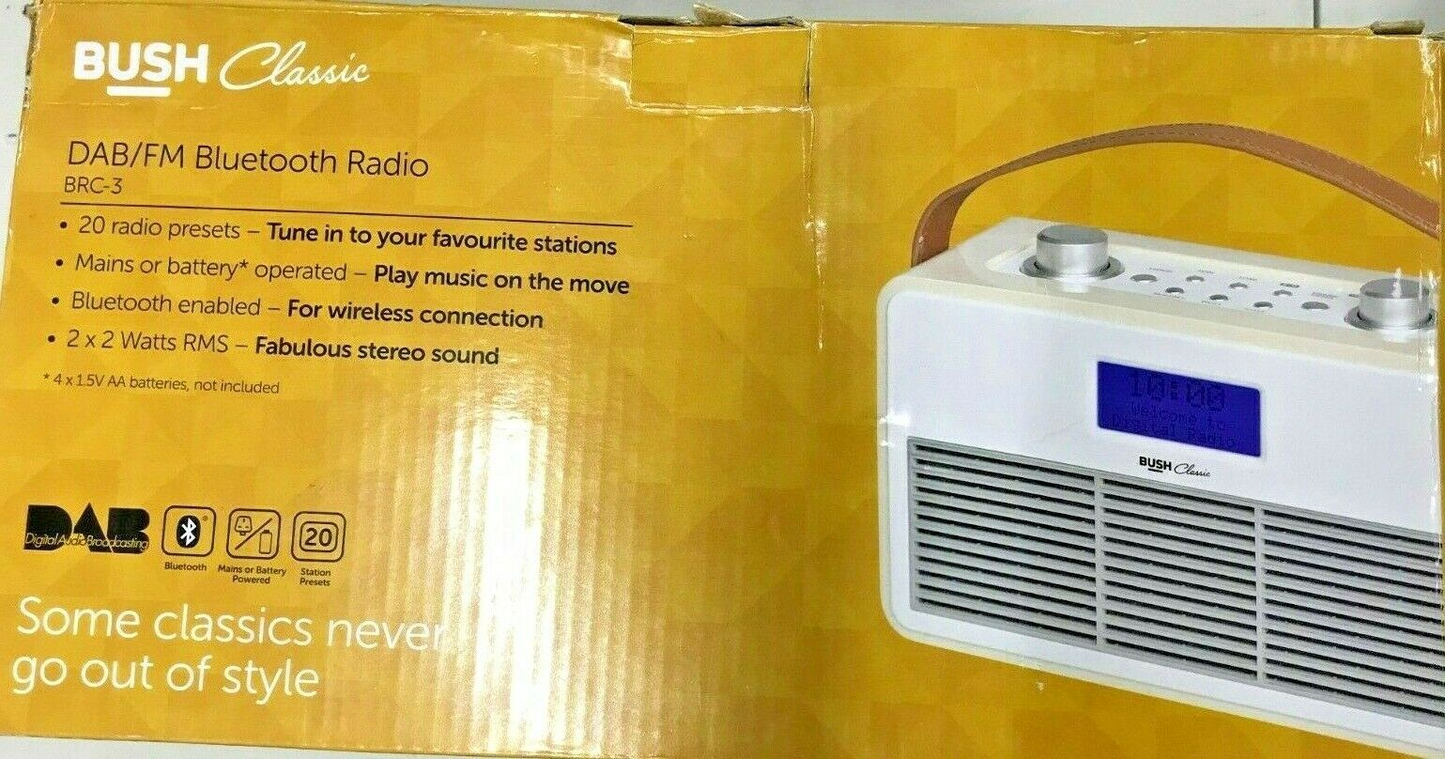BUSH Classic DAB FM Bluetooth Radio Mains Digital Clock BRC-3 Battery Powered