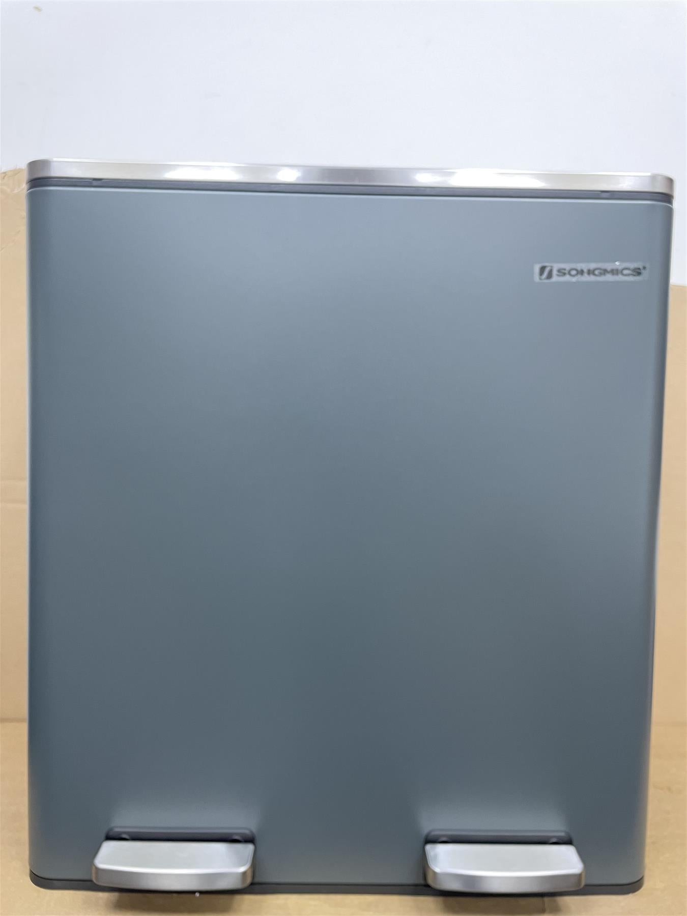 SONGMICS Dual Rubbish Pedal Bin, 2 x 30L Recycling Bin LTB60GS - GREENISH GREY