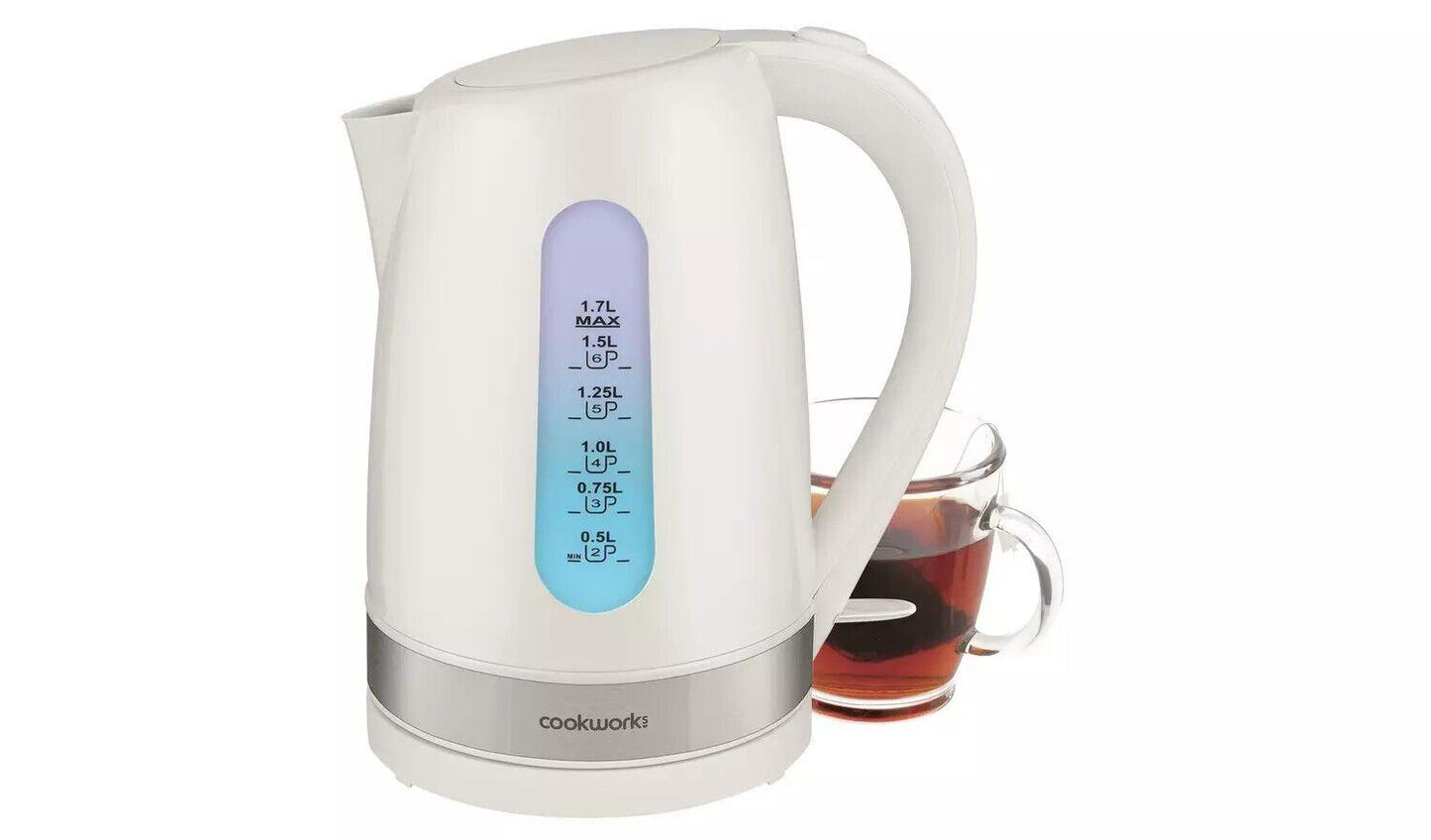 Cookworks 1.7L Kitchen Plastic illuminated Rapid Boil Electric Kettle - white