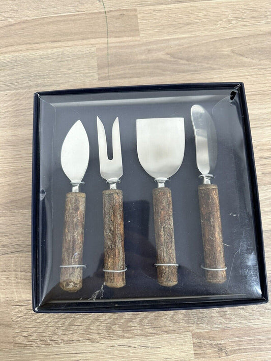 John Lewis Kitchen Cooking Hammered Wooden Cheese Slice Knives Set of 4 Utensil