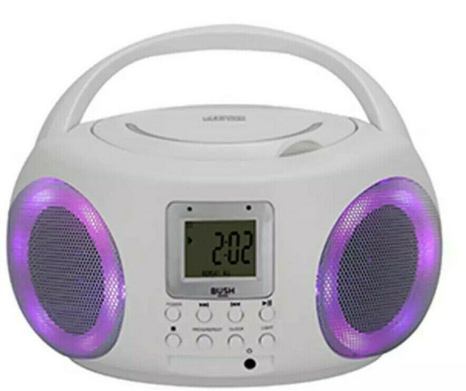 Bush CD Player Rewritable Boombox with FM Bluetooth Party Ipod Light up White