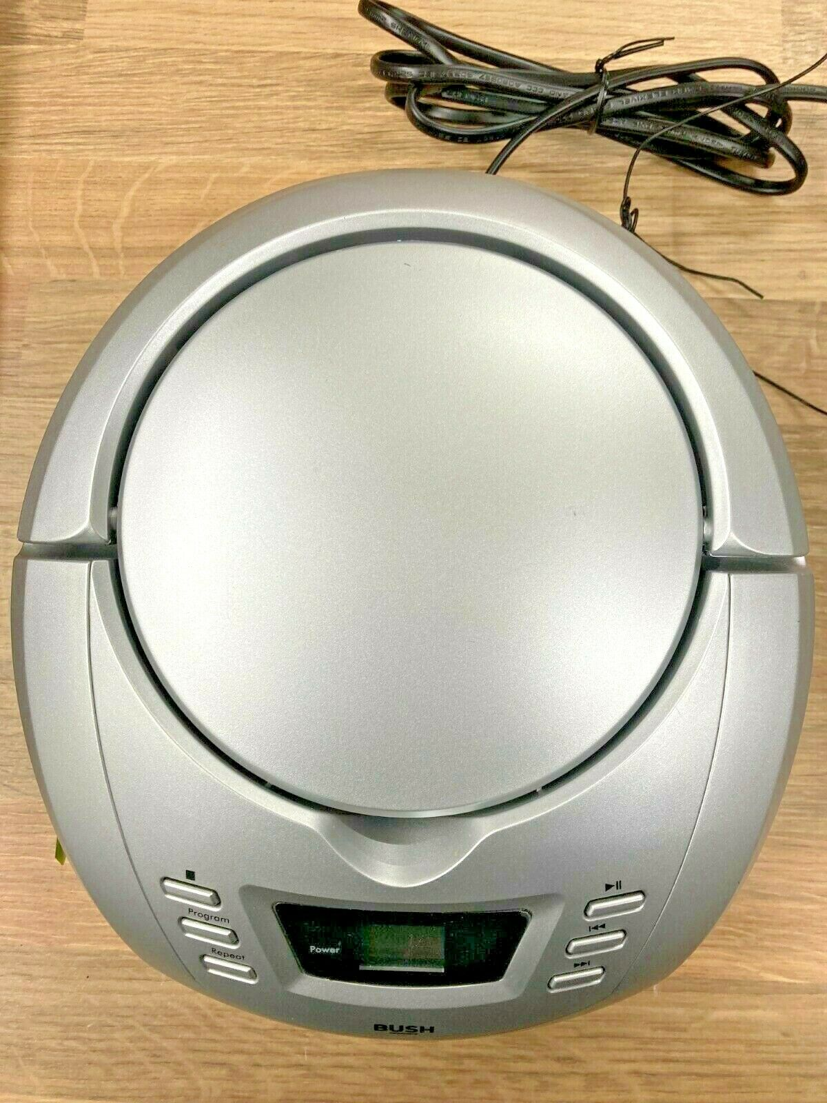 Bush Stereo Speaker Audio Boombox Portable CD Player FM AM Radio Tuner Silver