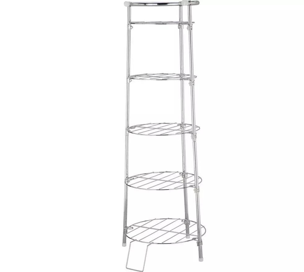 Home 5 Tier Circular Chrome Pan Stand Saucepan Pot Rack Storage Shelf Unit