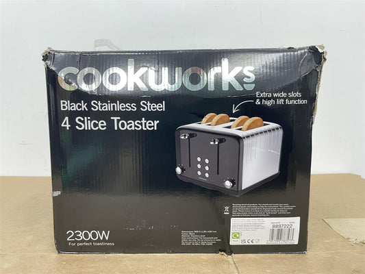 Cookworks Pyramid 4 Slice Toaster Black Wide Slots And High Lift Feature