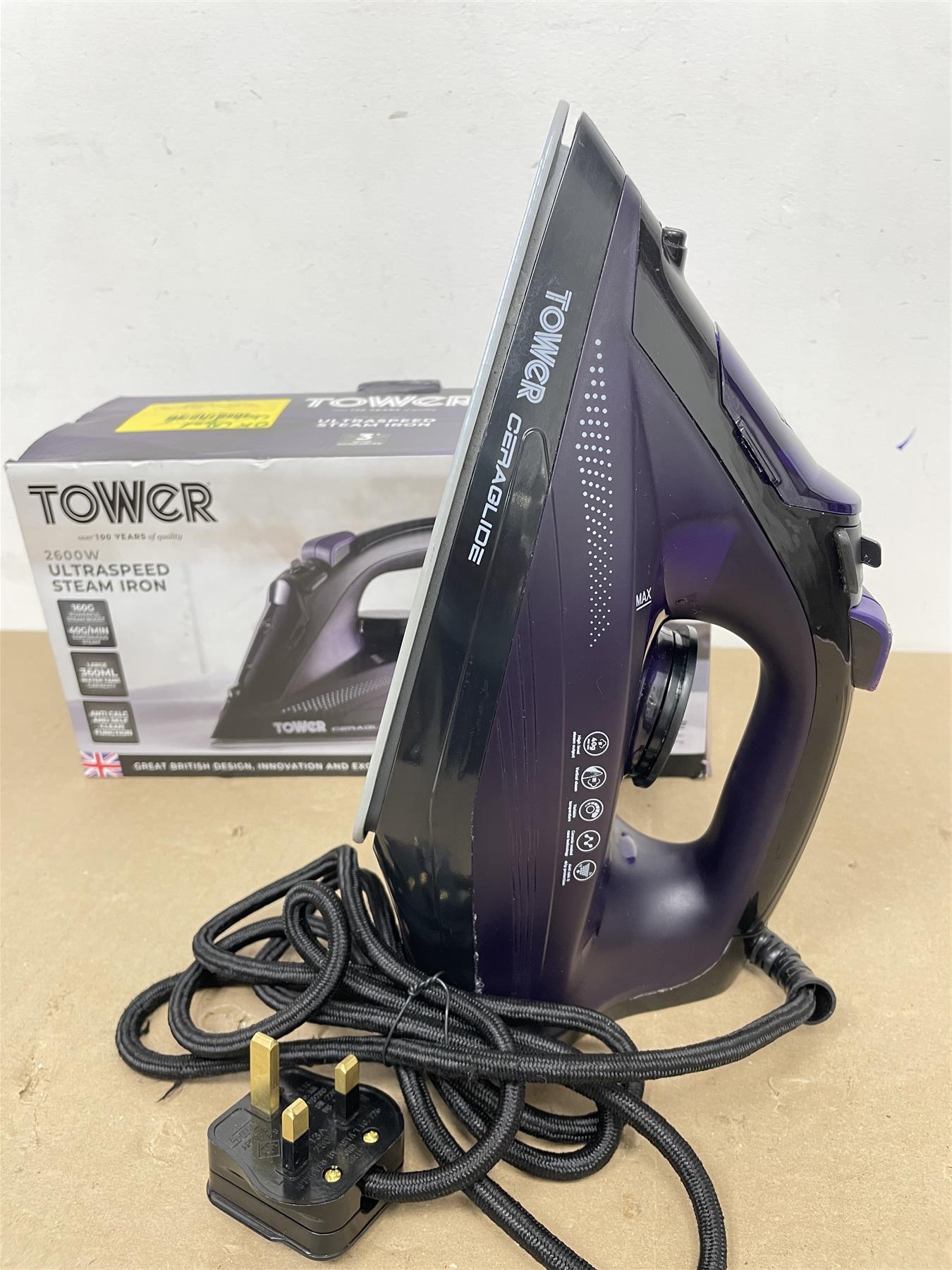 Steam Iron 2600W, Tower T22011 CeraGlide Ceramic Soleplate Ultra speed - Purple