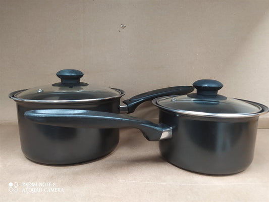 Home 2 piece Steel Pan Set  Non Stick carbon steel with Lids milk sauce pot