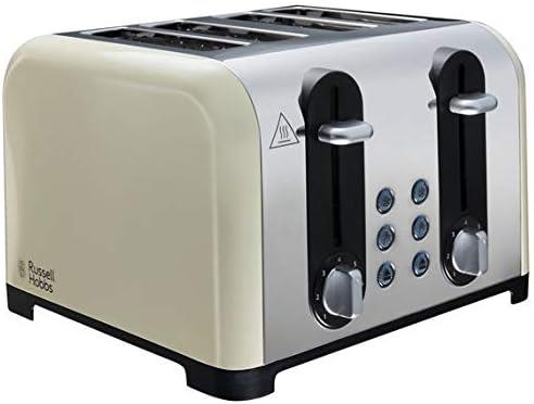 Russell Hobbs Worcester 4 Slice Cream Toaster Extra Wide Stainless Steel Defrost