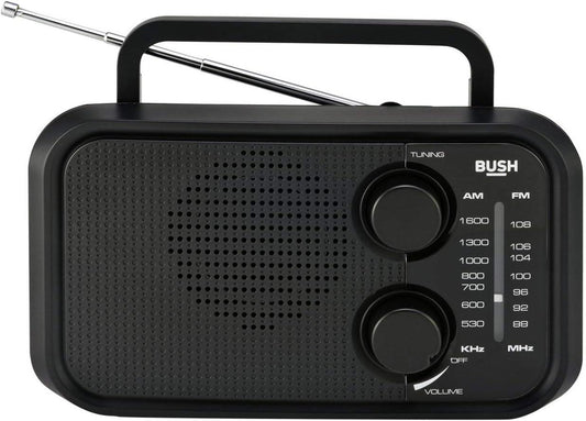 Bush Portable AM FM Travel Radio Mono speaker Mains Battery 5w RMS Headphone New