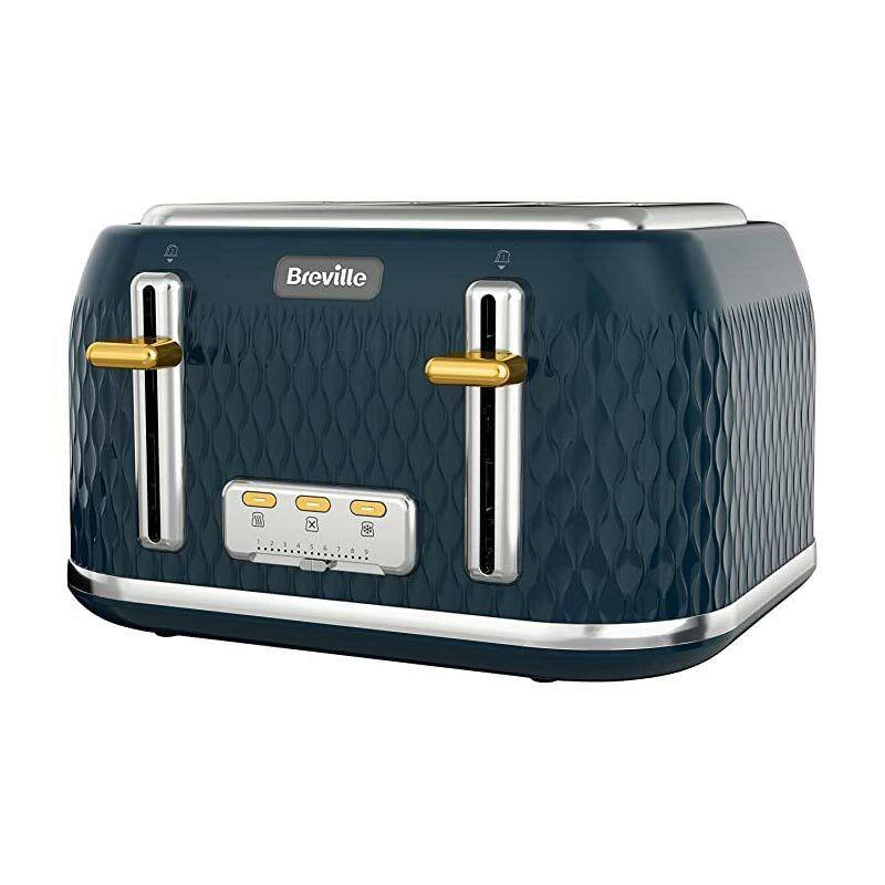 BREVILLE VTT965 Curve 4 Slice Extra Wide Bagel slot Navy Chrome and Gold Toaster