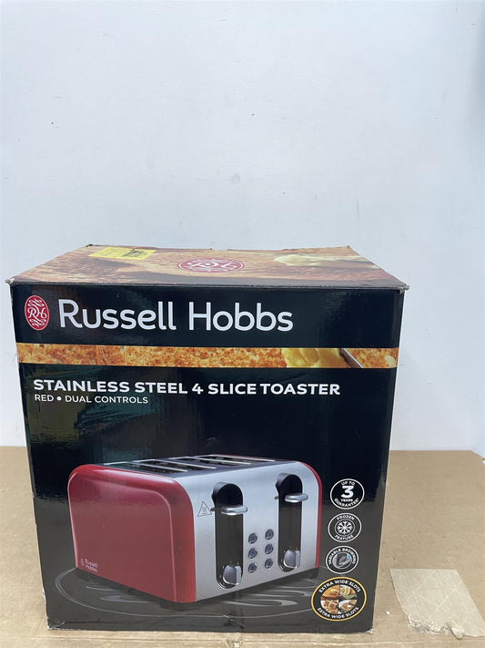 Russell Hobbs Worcester Toaster 4 Slice Red  Extra Wide Stainless Steel Defrost