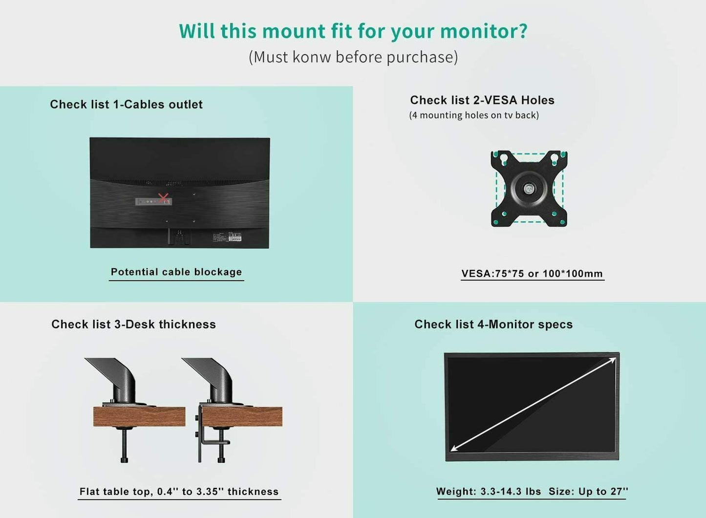 Single Arm Gas Spring Monitor Desk Mount – 13–32” Screen (VESA 75x75 / 100x100)