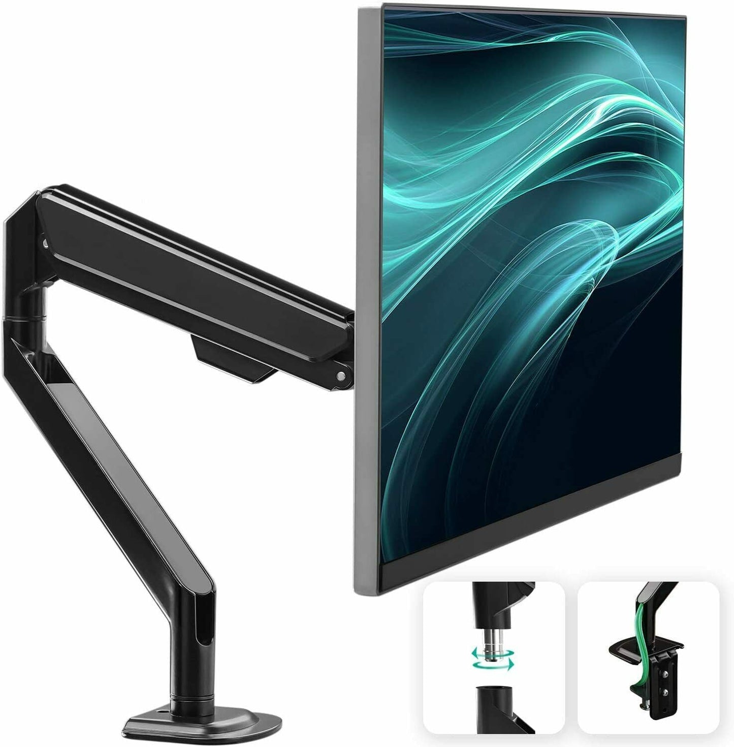 Single Arm Gas Spring Monitor Desk Mount – 13–32” Screen (VESA 75x75 / 100x100)